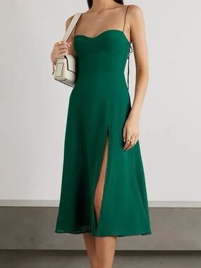Reformation Juliette Tie Strap Midi Dress Emerald Green Sz 2 NWT FLAW